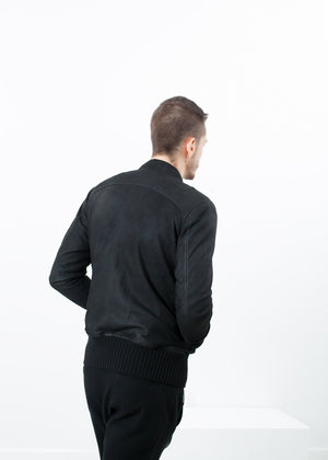 Broken Leather Bomber in Black